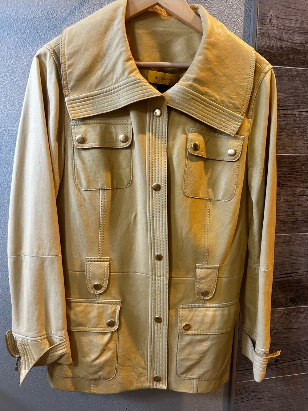 St. John Women's Light Yellow Leather Utility Jacket